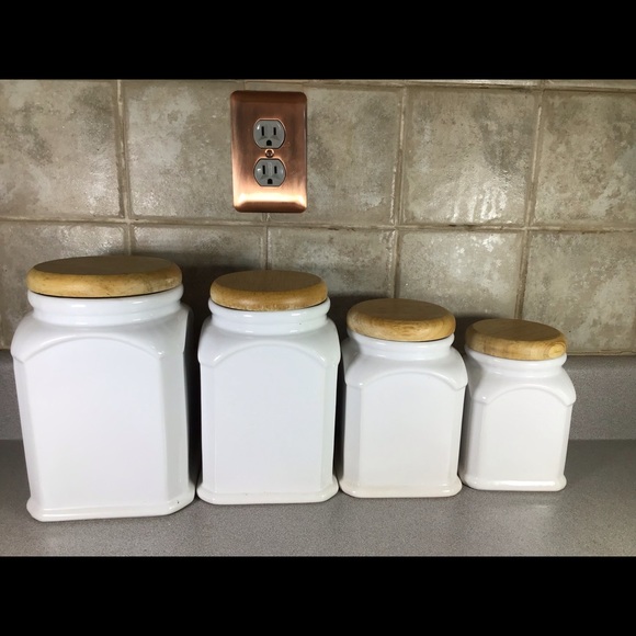 Kitchen 4 Piece Ceramic Canister Set With Wooden Tops Poshmark